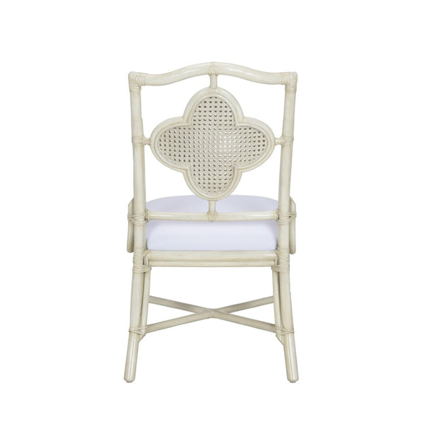 Wildwood Selene Coastal Side Chair With Clover Cane Back, Whitewash Rattan Frame & Gray Chenille Seat - Elegant Durable Seating For Dining And Game Rooms 490278