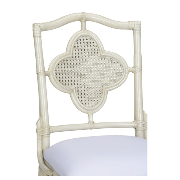 Wildwood Selene Coastal Side Chair With Clover Cane Back, Whitewash Rattan Frame & Gray Chenille Seat - Elegant Durable Seating For Dining And Game Rooms 490278