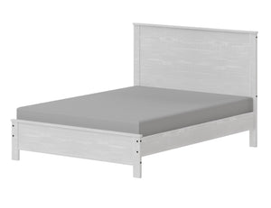 HomeRoots White Shiplap Texture Solid Wood Queen Bed Frame - Rustic Coastal Charm for a Cozy Bedroom Retreat White 490280