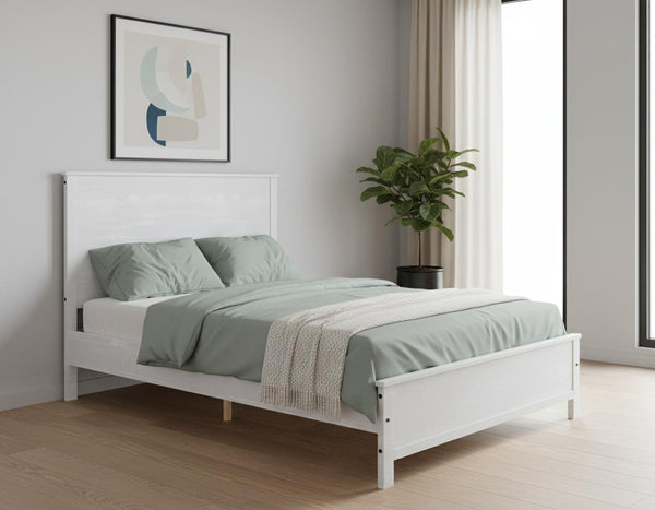 HomeRoots White Shiplap Texture Solid Wood Queen Bed Frame - Rustic Coastal Charm for a Cozy Bedroom Retreat White 490280