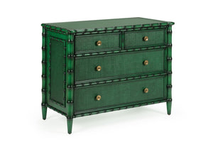 Wildwood Borneo Emerald Chest With Woven Caning Fronts, Bamboo Motif & Antique Brass Hardware — Statement Storage 490282