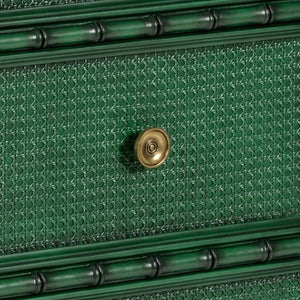 Wildwood Borneo Emerald Chest With Woven Caning Fronts, Bamboo Motif & Antique Brass Hardware — Statement Storage 490282