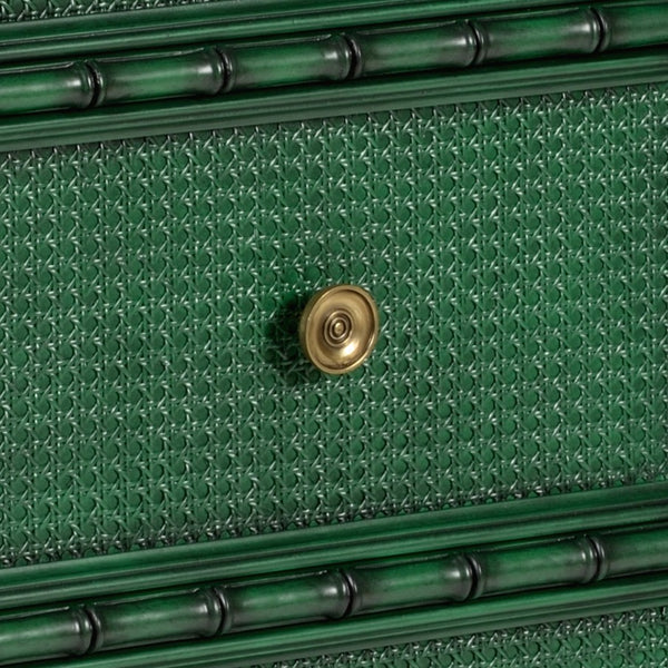 Wildwood Borneo Emerald Chest With Woven Caning Fronts, Bamboo Motif & Antique Brass Hardware — Statement Storage 490282