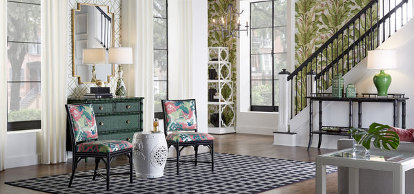 Wildwood Borneo Emerald Chest With Woven Caning Fronts, Bamboo Motif & Antique Brass Hardware — Statement Storage 490282