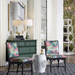 Wildwood Borneo Emerald Chest With Woven Caning Fronts, Bamboo Motif & Antique Brass Hardware — Statement Storage 490282