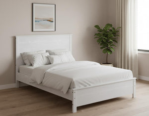 HomeRoots White Solid Wood Full Bed Frame – Timeless Design with Rustic Grain, Easy Assembly & Sturdy Support White 490283
