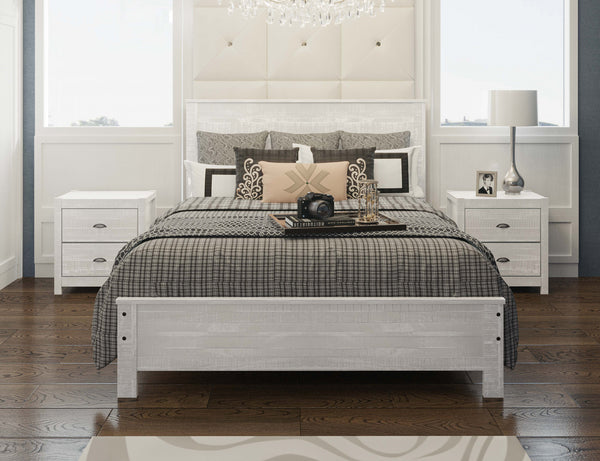 Homeroots White Solid Wood Full Double Bed Frame White Solid Wood 490283