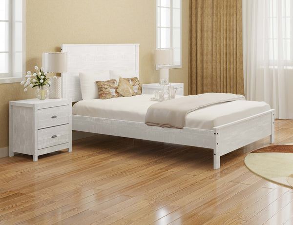 Homeroots White Solid Wood Full Double Bed Frame White Solid Wood 490283