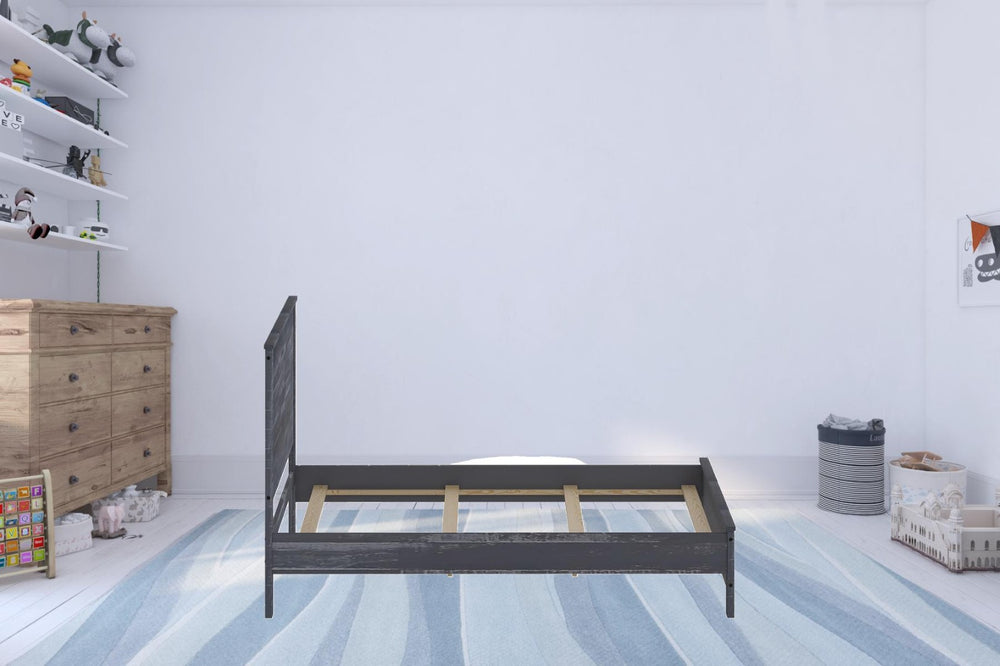 HomeRoots Grey Solid Wood Full Double Bed Frame - Rustic Charm, Durable Design, Easy Assembly for Cozy Bedrooms 490284