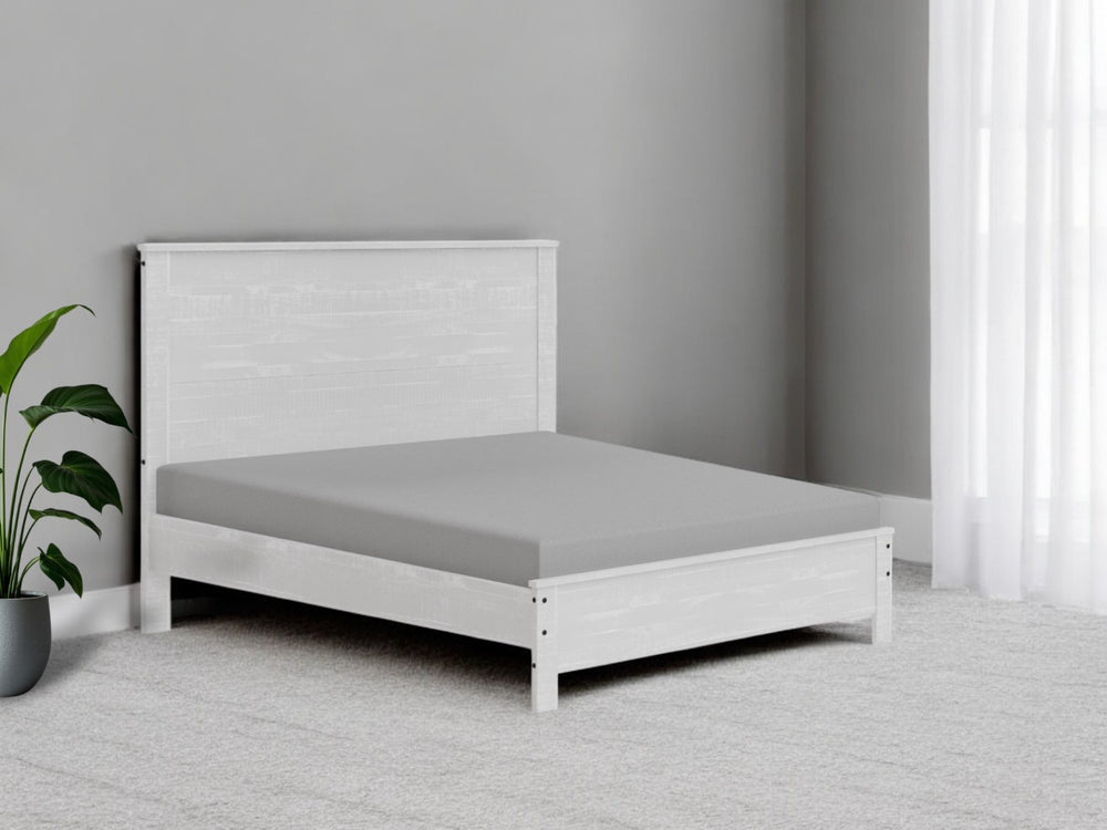 HomeRoots White Shiplap Texture Distressed Solid Pine Twin Bed Frame - Rustic Farmhouse Charm & Durability 490287