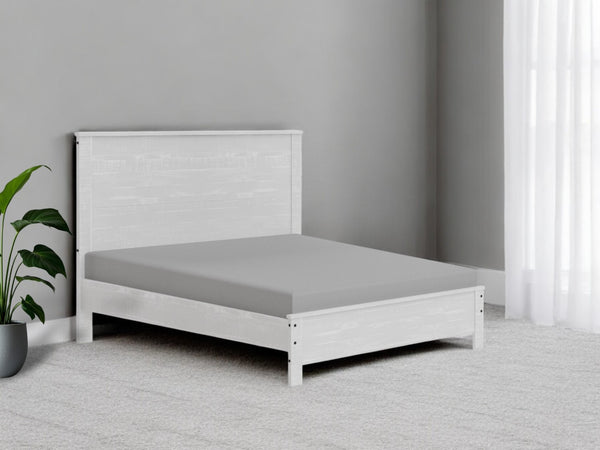 HomeRoots White Shiplap Texture Distressed Solid Pine Twin Bed Frame - Rustic Farmhouse Charm & Durability 490287