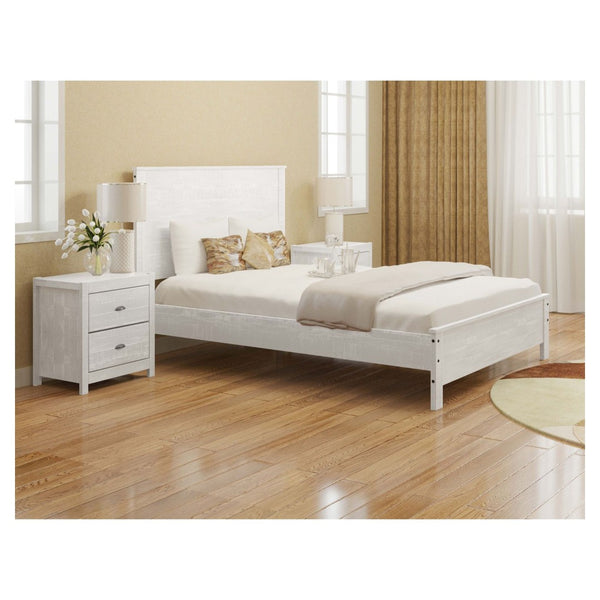 HomeRoots White Shiplap Texture Distressed Solid Pine Twin Bed Frame - Rustic Farmhouse Charm & Durability 490287