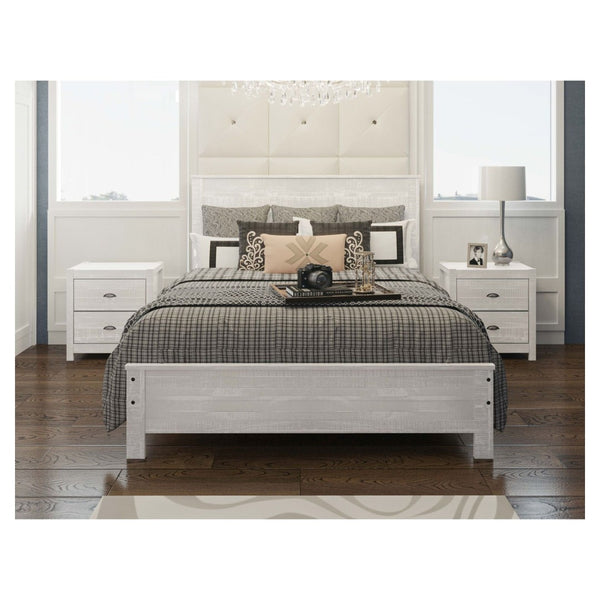 HomeRoots White Shiplap Texture Distressed Solid Pine Twin Bed Frame - Rustic Farmhouse Charm & Durability 490287