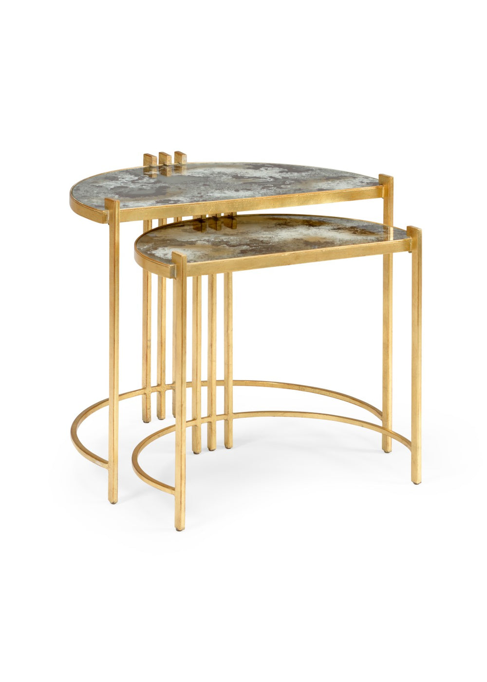 Wildwood Rockefeller Art Deco Nested Accent Tables With Gold Leaf Finish And Acid-Washed Mirror Tops, Versatile Elegance 490294
