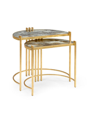 Wildwood Rockefeller Art Deco Nested Accent Tables With Gold Leaf Finish And Acid-Washed Mirror Tops, Versatile Elegance 490294