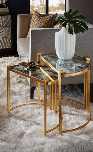 Wildwood Rockefeller Art Deco Nested Accent Tables With Gold Leaf Finish And Acid-Washed Mirror Tops, Versatile Elegance 490294
