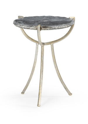 Wildwood Global Sculptural Accent Table With Natural Gray Stone Top And Antique Silver Leaf Iron Base, Versatile Focal Piece For Living Rooms, Bedrooms, Entryways — Durable, Modern-Traditional Design (22"H X17"W X17"D) 490298