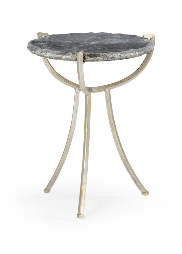 Wildwood Global Sculptural Accent Table With Natural Gray Stone Top And Antique Silver Leaf Iron Base, Versatile Focal Piece For Living Rooms, Bedrooms, Entryways — Durable, Modern-Traditional Design (22"H X17"W X17"D) 490298