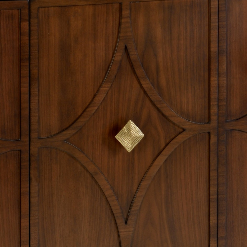 Wildwood Diamond Mid‑Century Walnut Sideboard With Brass Accents, 72" Wide Diamond‑Motif Buffet For Stylish Storage 490309