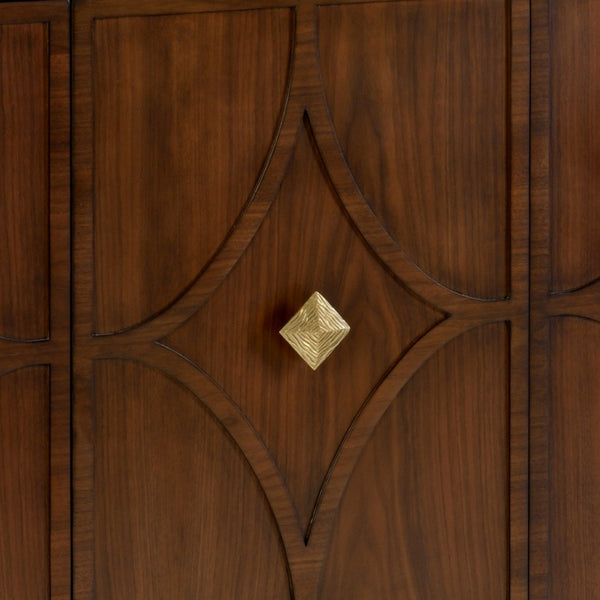 Wildwood Diamond Mid‑Century Walnut Sideboard With Brass Accents, 72" Wide Diamond‑Motif Buffet For Stylish Storage 490309