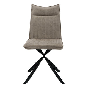 HomeRoots Set of Two Stylish Tufted Taupe Faux Leather Dining Chairs with Sleek Black Metal Legs for Comfort 490310
