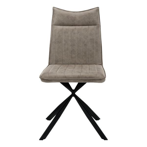 HomeRoots Set of Two Stylish Tufted Taupe Faux Leather Dining Chairs with Sleek Black Metal Legs for Comfort 490310