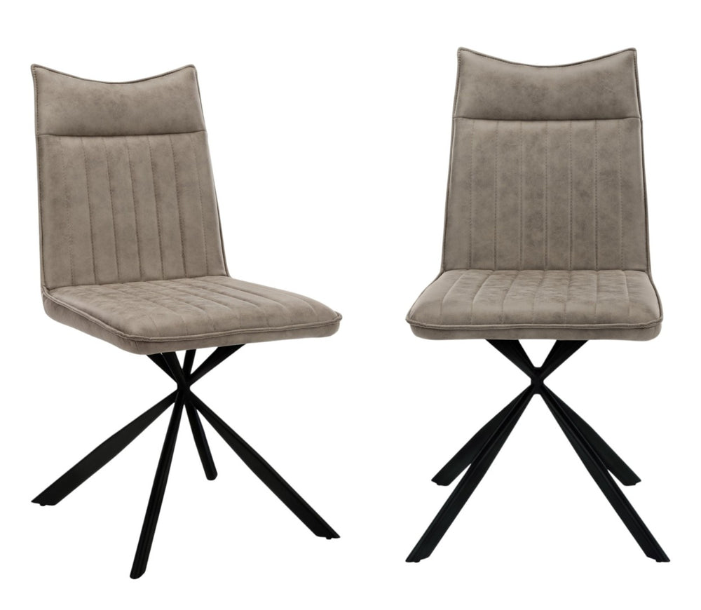 HomeRoots Set of Two Stylish Tufted Taupe Faux Leather Dining Chairs with Sleek Black Metal Legs for Comfort 490310