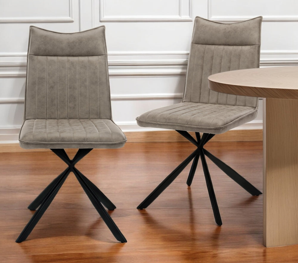 Homeroots Set Of Two Tufted Taupe And Black Faux Leather Dining Chairs For Stylish Comfort And Versatility   490310