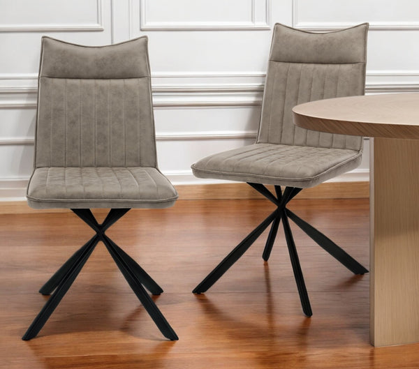 Homeroots Set Of Two Tufted Taupe And Black Faux Leather Dining Chairs For Stylish Comfort And Versatility   490310