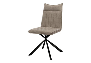 HomeRoots Set of Two Stylish Tufted Taupe Faux Leather Dining Chairs with Sleek Black Metal Legs for Comfort 490310
