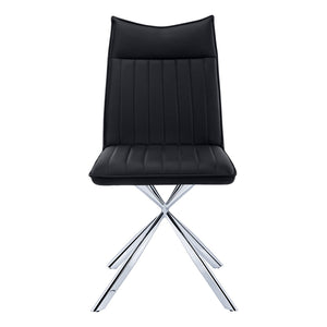 HomeRoots Set of Two Stylish Tufted Black Faux Leather Dining Chairs with Sleek Silver Metal Legs 490312