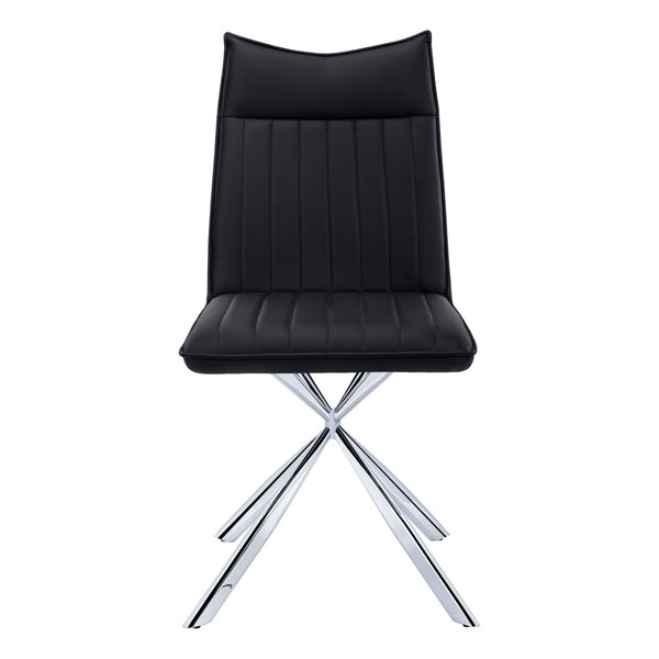 HomeRoots Set of Two Stylish Tufted Black Faux Leather Dining Chairs with Sleek Silver Metal Legs 490312