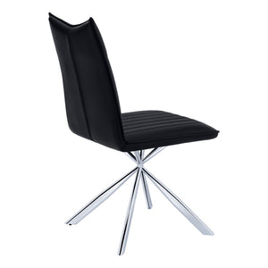 HomeRoots Set of Two Stylish Tufted Black Faux Leather Dining Chairs with Sleek Silver Metal Legs 490312