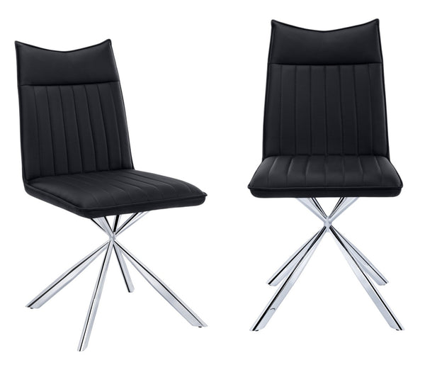HomeRoots Set of Two Stylish Tufted Black Faux Leather Dining Chairs with Sleek Silver Metal Legs 490312