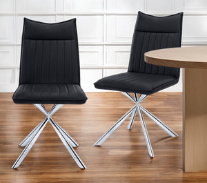 Homeroots Set Of Two Stylish Tufted Black & Silver Faux Leather Dining Chairs For Modern Home Decor   490312