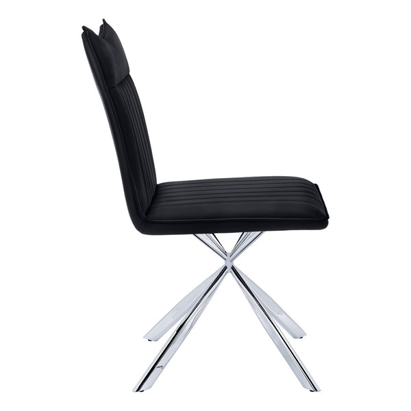 HomeRoots Set of Two Stylish Tufted Black Faux Leather Dining Chairs with Sleek Silver Metal Legs 490312
