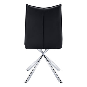 HomeRoots Set of Two Stylish Tufted Black Faux Leather Dining Chairs with Sleek Silver Metal Legs 490312
