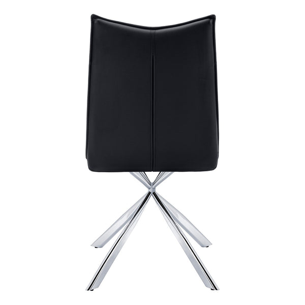 HomeRoots Set of Two Stylish Tufted Black Faux Leather Dining Chairs with Sleek Silver Metal Legs 490312