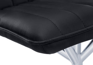 HomeRoots Set of Two Stylish Tufted Black Faux Leather Dining Chairs with Sleek Silver Metal Legs 490312