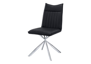 HomeRoots Set of Two Stylish Tufted Black Faux Leather Dining Chairs with Sleek Silver Metal Legs 490312