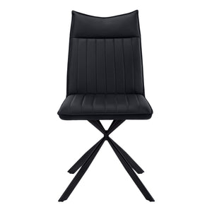 HomeRoots Set of Two Modern Tufted Black Faux Leather Dining Chairs with Metal Legs for Stylish Comfort 490315