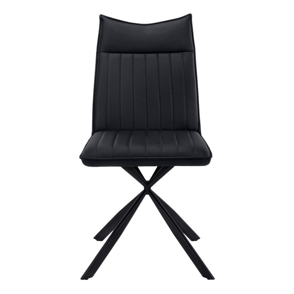 HomeRoots Set of Two Modern Tufted Black Faux Leather Dining Chairs with Metal Legs for Stylish Comfort 490315