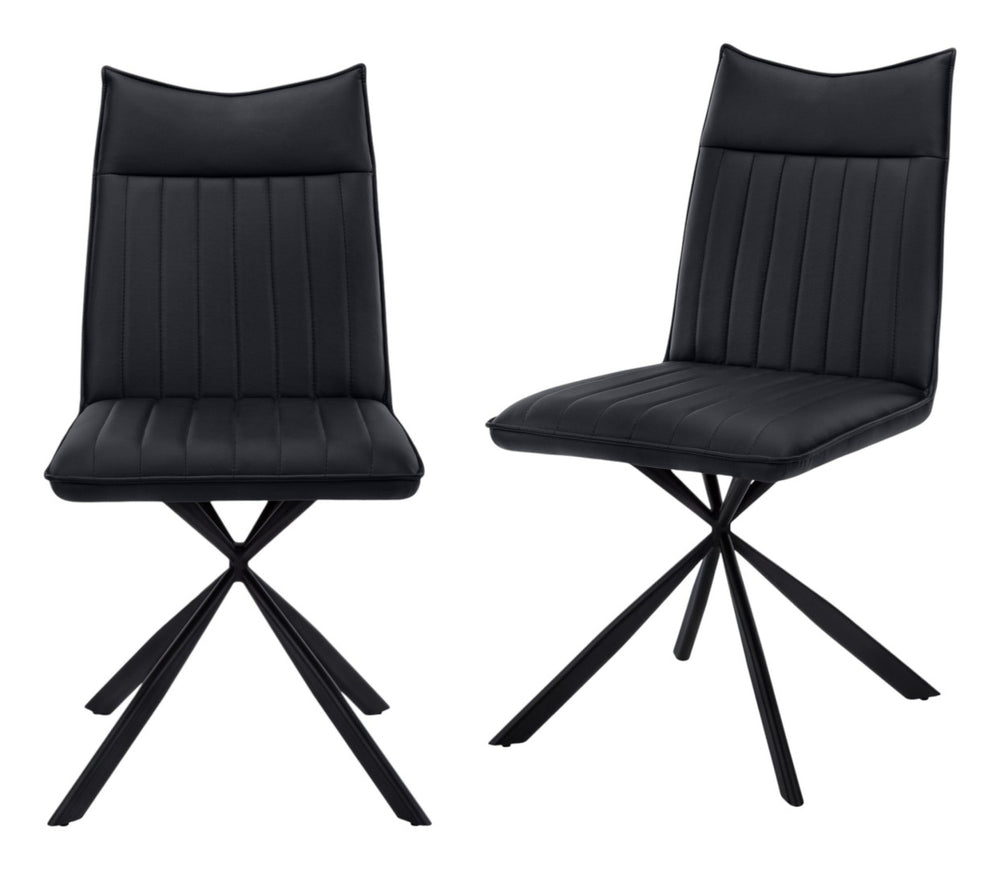 HomeRoots Set of Two Modern Tufted Black Faux Leather Dining Chairs with Metal Legs for Stylish Comfort 490315