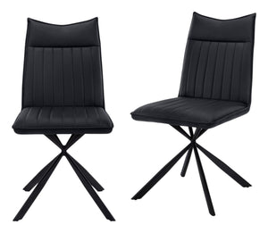 HomeRoots Set of Two Modern Tufted Black Faux Leather Dining Chairs with Metal Legs for Stylish Comfort 490315
