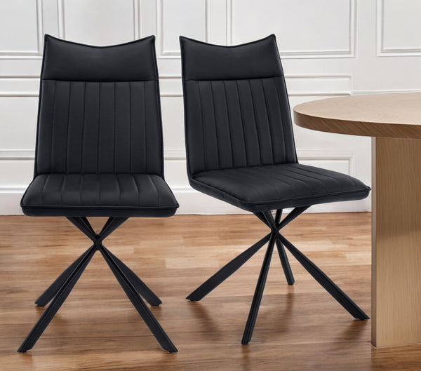 Homeroots Set Of Two Elegant Tufted Black Faux Leather Dining Chairs For Stylish Home Décor & Comfort   490315