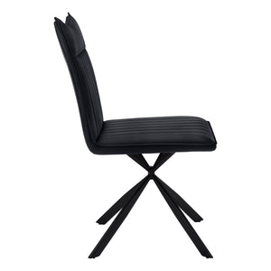 HomeRoots Set of Two Modern Tufted Black Faux Leather Dining Chairs with Metal Legs for Stylish Comfort 490315