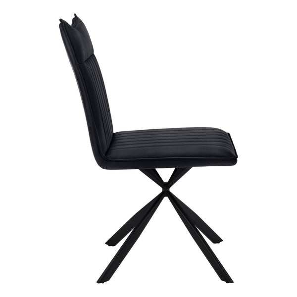 HomeRoots Set of Two Modern Tufted Black Faux Leather Dining Chairs with Metal Legs for Stylish Comfort 490315