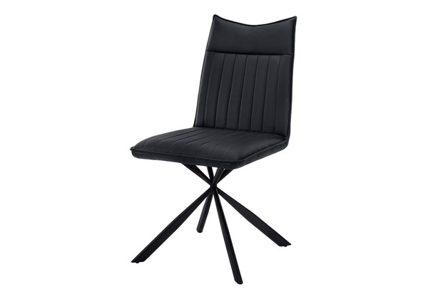 HomeRoots Set of Two Modern Tufted Black Faux Leather Dining Chairs with Metal Legs for Stylish Comfort 490315