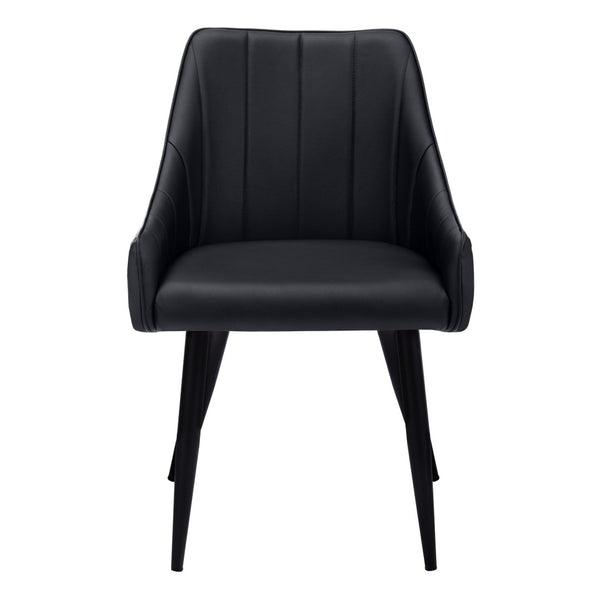 HomeRoots Set of Two Elegant Tufted Black Faux Leather Dining Arm Chairs for Modern Home Décor 490317