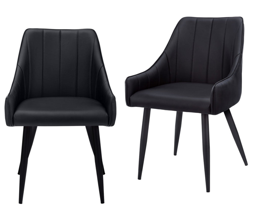 HomeRoots Set of Two Elegant Tufted Black Faux Leather Dining Arm Chairs for Modern Home Décor 490317